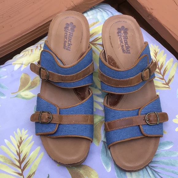Rocky 4EUR Sole Denim Leather Comfy Sandals 42 New - Picture 4 of 8